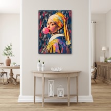 Balon Sakızlı İnci Küpeli Kız - Metal Tablo - Dec0391 38 X 50 Cm Çok Renkli
