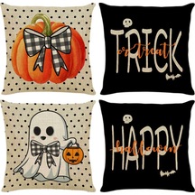 Yastık Kılıfları 18x18 4'lü Set Bufalo Ekose Gnome Balkabağı Yastıklar Çiftlik Evi Dekoratif Atma Yastık Kılıfları-14 Diğer