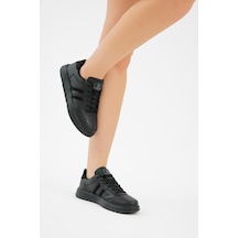 Tonny Black Kalın Faylon Hafif Taban Şeritli Bağcıklı Unisex Siyah Spor Ayakkabı Tbprf020 Siyah