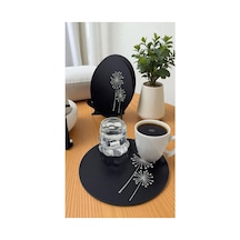 Asude Hediyelik- 2 Adet Ahşap Yuvarlak Çay,kahve, Servis Tepsisi Sunum Tepsisi 15 Cm Yaşam Çiçeği-siyah Çok Renkli