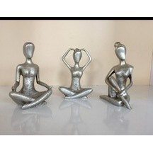 Yoga Yapan Kadın 3 Lü Set Küçük Dekoratif Hediyelik Obje Gri
