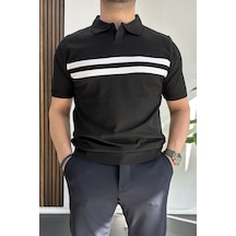 Erkek Açık Yaka Çizgli Tişört Siyah Edw236 Siyah