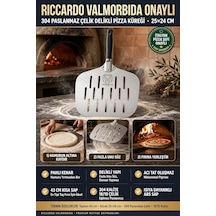 Delikli Pizza Küreği 18/10 Çelik 25x24 Cm Kısa Saplı Ev Tipi Taş Fırın Pizza Pateli 723461 Diğer