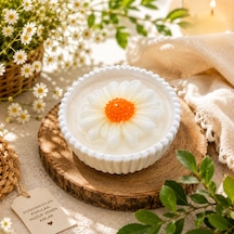El Yapımı Papatya Mum Ve Mumluk Saksı Beyaz Papatya