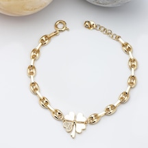 Altın Taşlı Yonca Zincir Bileklik BL7881 Sarı Altın