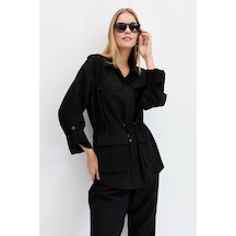 Kadın Safari Model Keten Ceket Siyah Siyah Kadın Safari Model Keten Ceket Siyah Siyah