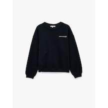 Koton Rahat Kalıp Üç İplik Şardonlu Bisiklet Yaka Uzun Kollu Arkası Baskılı Sweatshirt Lacivert 7wal10053ık