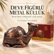 Lüks Alaşım Metal Deve Figürlü Kapaklı Dekoratif Küllük Takı Saklama Kutusu Metal Biblo 16 X10 Cm.