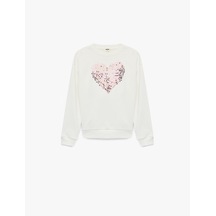 Koton Kalp Detaylı Pullu Payetli Bisiklet Yaka Uzun Kollu Sweatshirt Ekru 7wkg10295ak