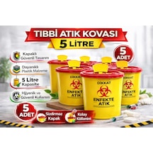 Tıbbi Atık Kovası 5 Litre 5 Adet Kapaklı Tıbbi Atık Kutusu Enfekte Atık Kovası Siyah