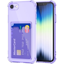 Teknomoda Apple Uyumlu iPhone 7 Kılıf Kartlıklı Anti Şok Korumalı Şeffaf Silikon Lila Lila