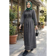 Hb Harma Time Butik Kadın Beli Büzgülü Düğmeli Siyah Kot Elbise Siyah Siyah