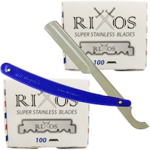 Rixos Super Stainless Yarım Tıraş Bıçağı 2 Adet 100'lü Paket Ali Bıyıklı Ustura Mavi Tıraş Seti