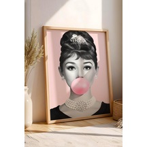 Audrey Hepburn Pembe Sakız Balonu Çerçeveli Tablo - Pop Art Poster Tablo