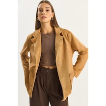 Shade Kadın Cep Detaylı Kuşaklı Süet Ceket 60283669 - Camel
