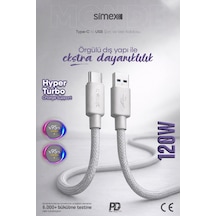 Simex 120w/67w/33w Usb To Type-c Ultra Turbo Hızlı Şarj Kablosu Xiaomi Uyumlu, Gri, 1 Metre