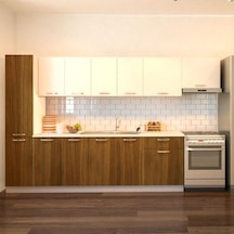 Tdesigno Yaprak Hazır Mutfak Dolabı Kiler Dahil 320cm Ceviz Ve Beyaz Tezgah Dahil Ceviz