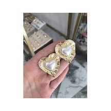 İncili Kalp Model Küpe Altın