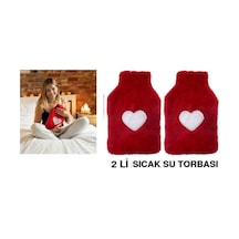 2 Adet Sıcak Su Torbası Peluş Kalpli,kırmızı Termofor 27x17x2cm 1 Litre Kırmızı
