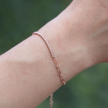 Rose Gold Kaplama Yarım Su Yolu Zincirli Gümüş Bileklik Gümüş