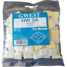 Gwest Yapışkan Kroşe 19X19 - 28X28Mm Yapışkanlı Kablo Bağı Tutucu 28X28 Mm Kroşe N11.303