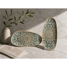 2'li Şık Alhambra Vago Rectangular Plate 36 Cm Oval Servis / Sunum Tabağı/salata Tabağı Çok renkli