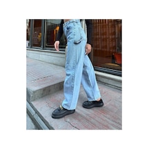 Kene Jeans Yüksek Bel Buz Kar Yan Kemer Tokalı Kargo Cep/baggy Bol Paça Jeans Buz Kar