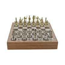 Gifthome Metal Mısır Satranç Takımı Parlak Ve Rustik Desenli Mdf Sandıklı Satranç Tahtası 36x36x6 Cm.