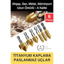 Premium Titanyum Kaplama 6'lı Kırılmaz Uçlu Paslanmaz Ahşap Sac Metal Havşa Açma Matkap Uç Seti