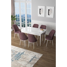 Canisa Concept Zen Serisi 80x132 Mdf Açılabilir Beyaz Mutfak Masası Takımı Ve 6 Gül Kurusu Sandalye Beyaz&gülkurusu Takım
