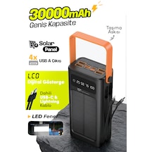 7go Gpw-03 30.000mah Solar Powerbank 4xusb-a, Qualcomm 3.0 Hızlı Şarj, Dahili Lightning & Usb-c Ka Siyah
