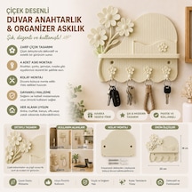 Çiçek Desenli Duvar Anahtarlık & Organizer Askılık Yeşil