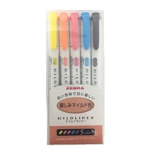 Hobi-Marketart-Zebra Mildliner Çift Uçlu Işaretleme Kalemi 5'li Set Soft Renkler