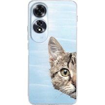 Oppo A60 İle Uyumlu Catface Baskılı Tasarım Kamera Korumalı Şeffaf Silikon Kılıf Şeffaf