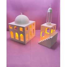 Beyaz Cami Mumluk Şık Dekarosyon 2 Adet Tealiğht Mum ile Birlikte
