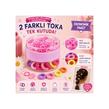 2'si 1 Arada Renkli Kutulu Kız Çocuk Bebek Saç Tokası Seti Pembe Pembe
