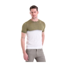 Hatemoğlu Olive Slim Fit Desenli Bisiklet Yaka Tişört Beyaz - Haki