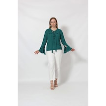 Moda Berray 3241-5y Yeşil İspanyol Kol Boyun Bağlama Detaylı Bluz Yeşil