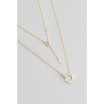 Ay Tutulması 18 Ayar Sarı Altın Kaplama 44 Cm Gümüş Minimal Kolye
