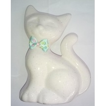 Gold Home - Seramik Fiyonklu Kedi - Simli 12 X 17 Cm