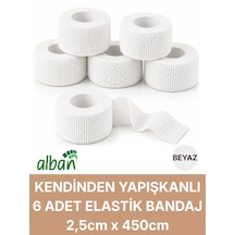 2,5cm 6'lı Set Kendinden Yapışkanlı Elastik Bandaj, Kohesiv Bandaj 2,5cm X 4.5m Spor, Bilek, Ayak Bileği, Veteriner Bandajı Beyaz
