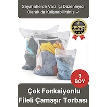 Çok Fonksiyonlu Dayanıklı Yıkama Renkli Fermuarlı Kirli Temiz Sepeti Fileli Çamaşır Torbası 3 Adet Çok Renkli