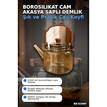 Borosilikat Cam Demlik 1200 Ml Akasya Saplı Süzgeçli Bulaşık Makinesinde Yıkanabilir Bx-313587 Açık Gri