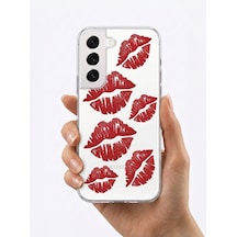 Samsung Galaxy S22 Kırmızı Dudak / Öpücük Desenli Şeffaf Telefon Kılıfı Mh-hs8948-3850