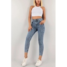 Pena Mavi Kar Yıkama Skinny Jean Kadın Power Likralı Pantolon Mavi