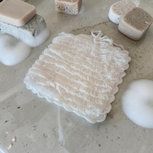 El Yapımı Beyaz Orlon Püsküllü Eldiven Banyo Lifi