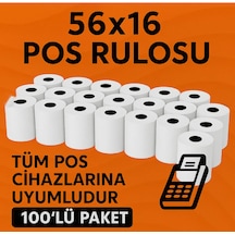 56x16 Termal Pos Kağıdı Rulosu 100'lü - Tüm Pos Cihazlara Uyumlu