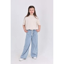 Modanino Kız Çocuk 2'li Jean Takım Pantolon+bluz 7-12 Yaş 12666 Ekru