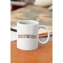 Renkli Bookworm Baskılı Kitap Severler İçin Özel Hediyelik Kupa Bardak Beyaz