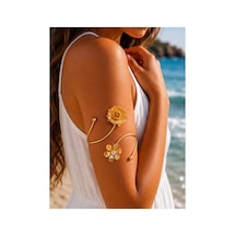 Olale Gold Çiçek Figürlü Gold Tasarım Kol Takısı Üst Kol Bileziği Bohem Altın Kolluk Pazu Takısı Kolye